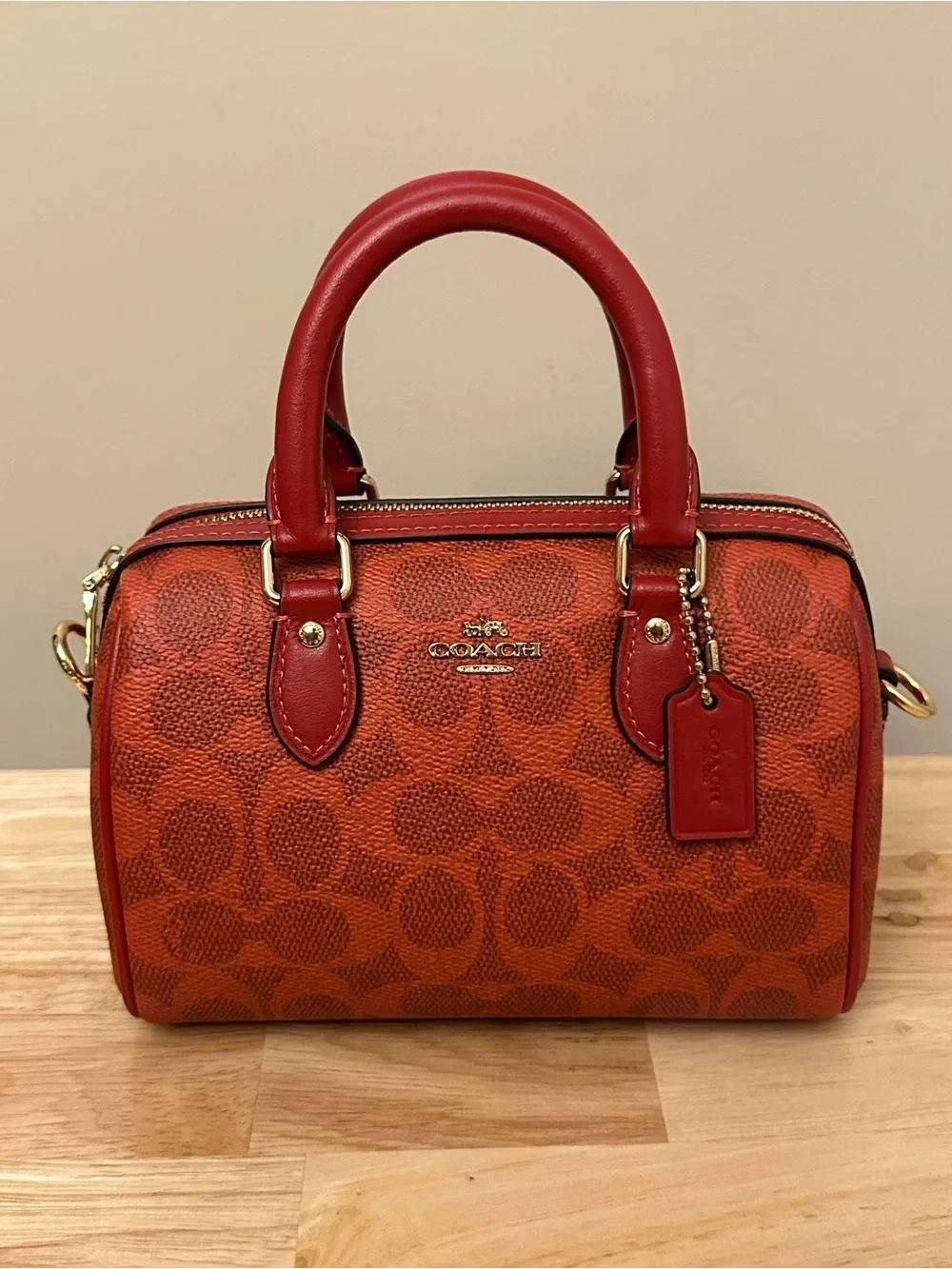Coach Red Signature Mini Satchel with Gold Hardware